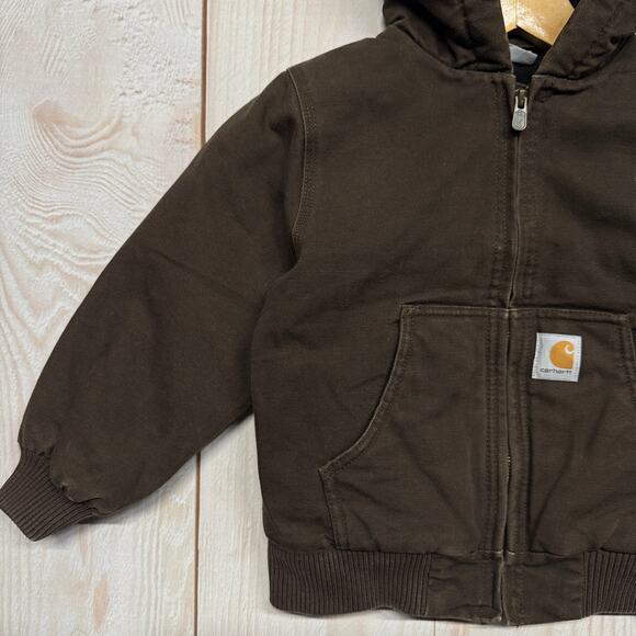 Carhartt Kids Duck Canvas XXS 4-5 Brown Hooded Quilted Insulated Winter Jacket - Picture 3 of 8